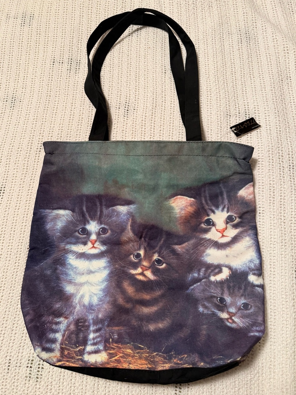 Source Unknown Multi-Kitten Canvas Tote in Black and Gray